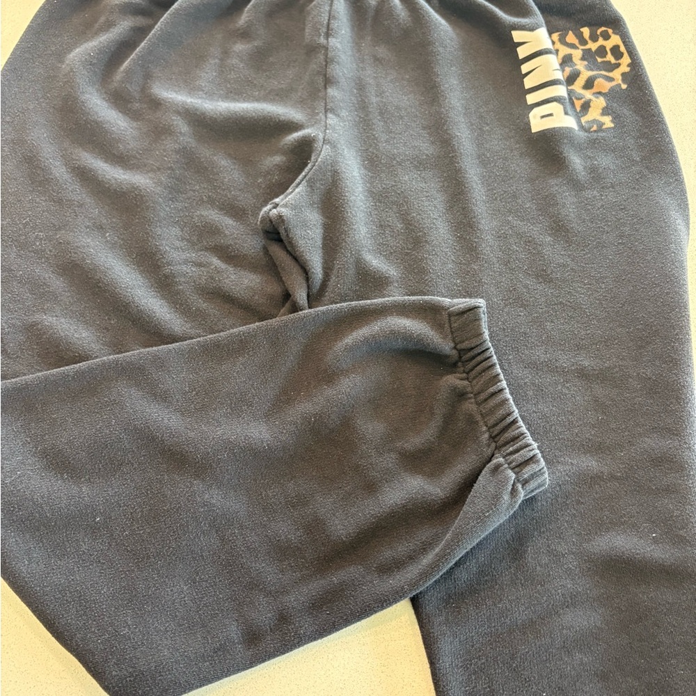 PINK Black Joggers with Cheetah Print Accent